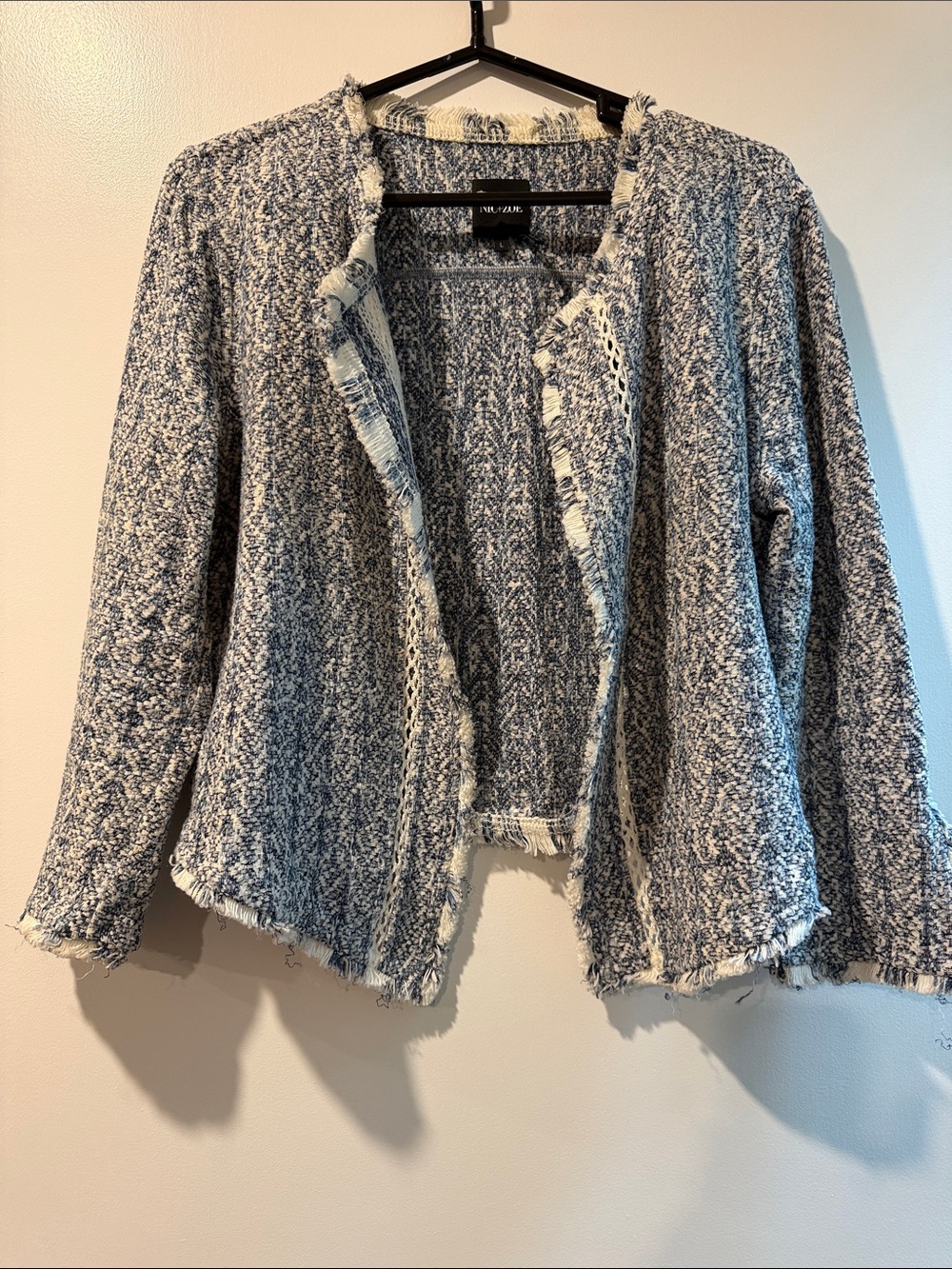 NIC+ZOE Blue and White Fringe Tweed Blazer